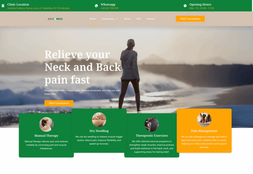 Screenshot Physio back & Neck homepage desktop