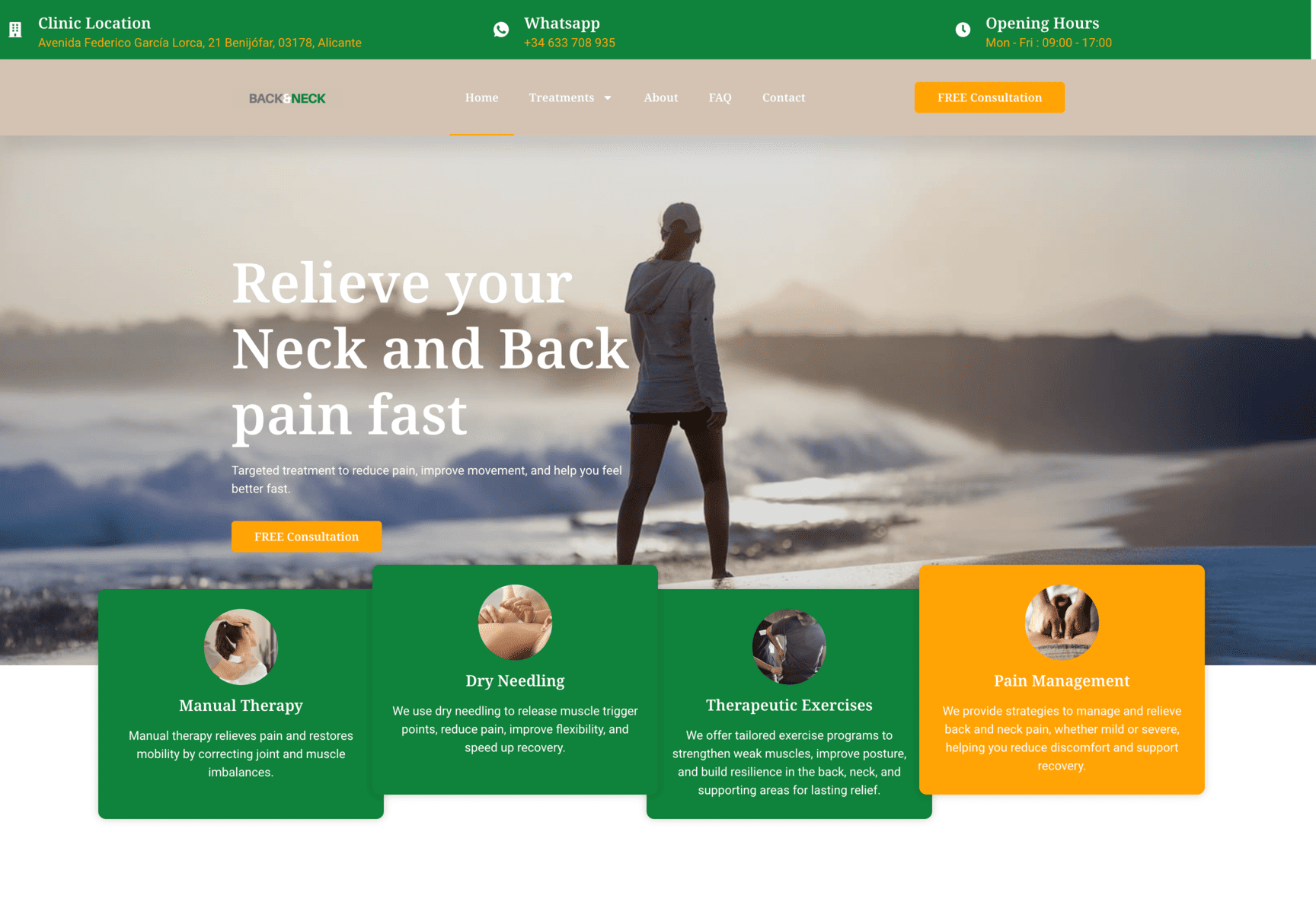 Screenshot Physio back & Neck homepage desktop