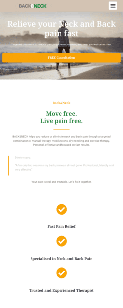 Screenshot Physio back & Neck homepage Mobile