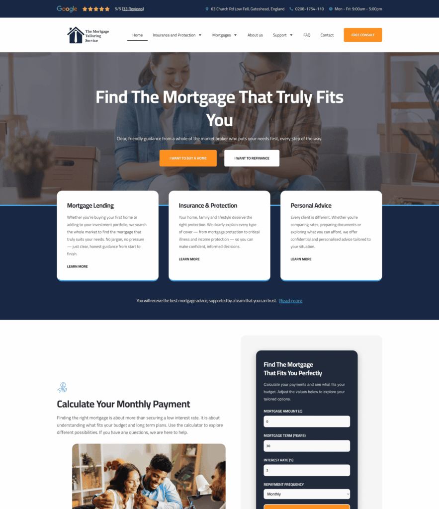 Screenshot The mortgage tailoring service homepage desktop