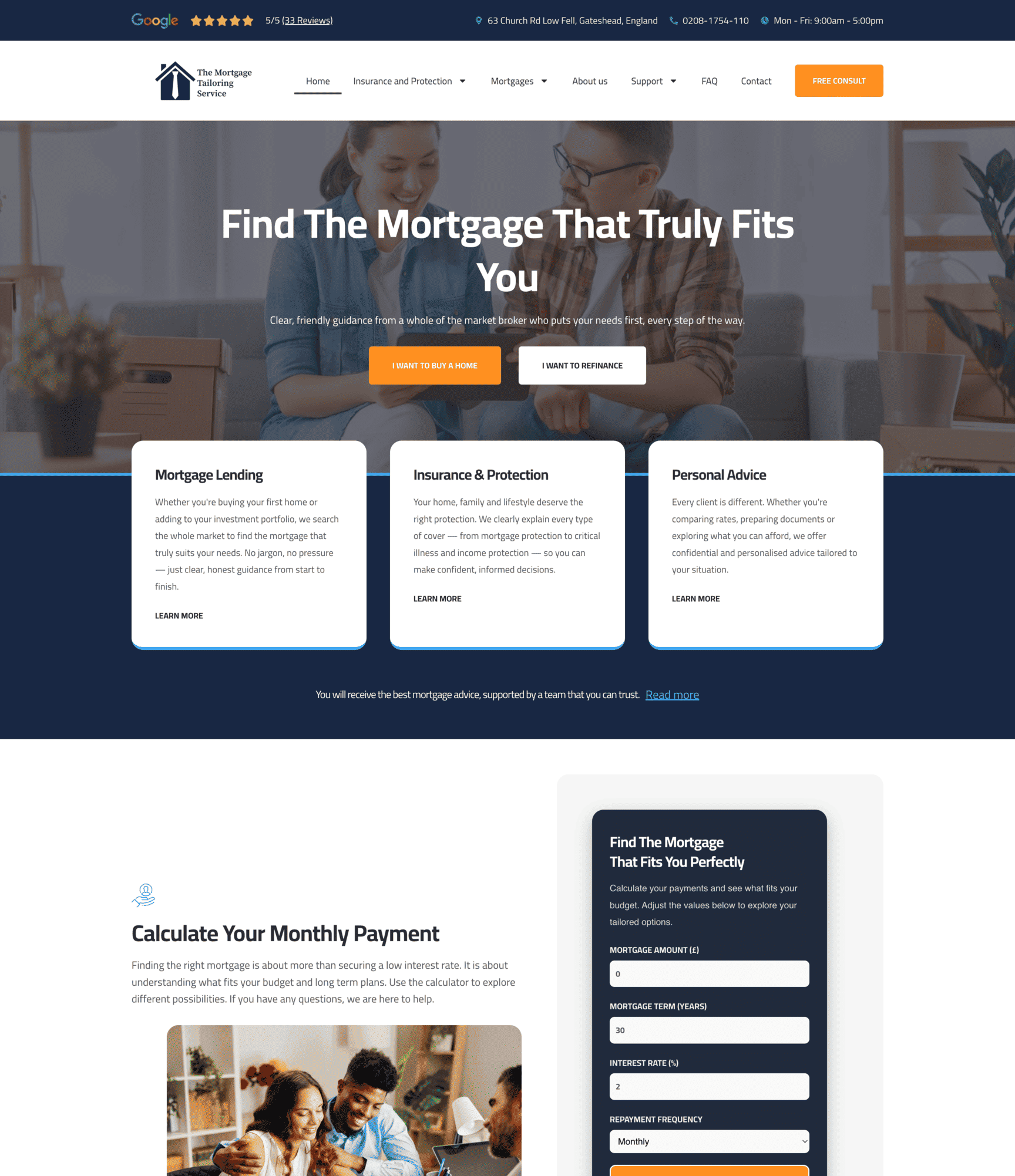 Screenshot The mortgage tailoring service homepage desktop